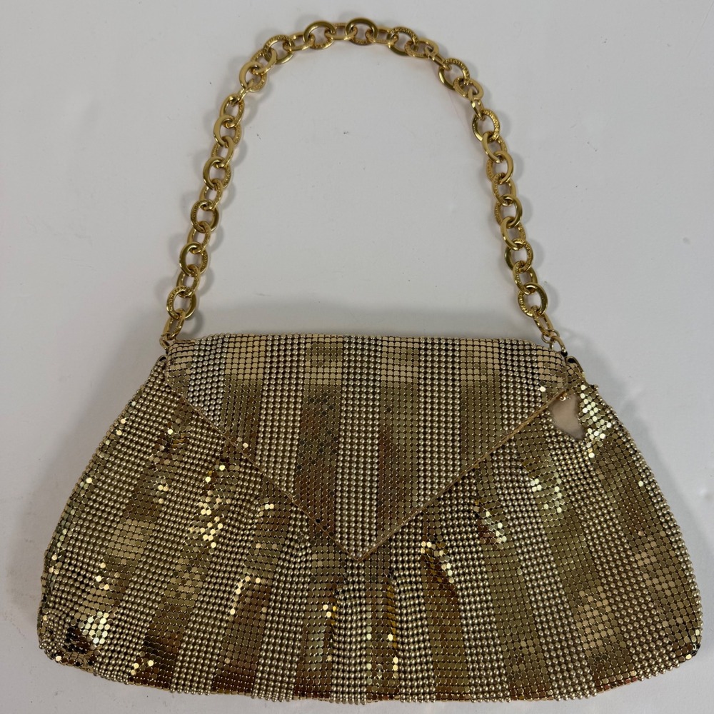 Gold Metal Mesh Evening Bag Clutch Purse Chain Strap Project Repair Craft As Is